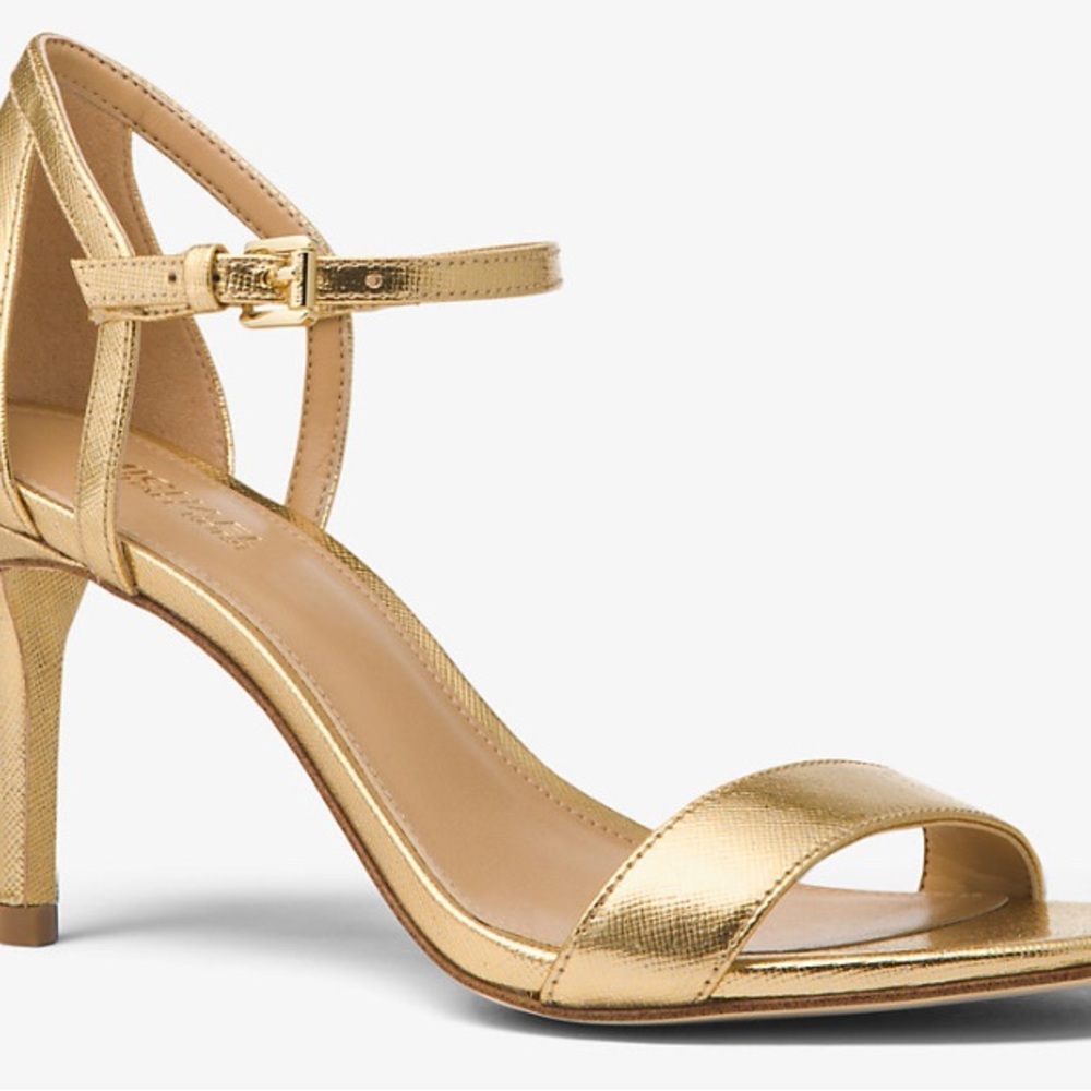 Michael Kors Gold Simone Metallic Ankle-Strap Heel Sandal